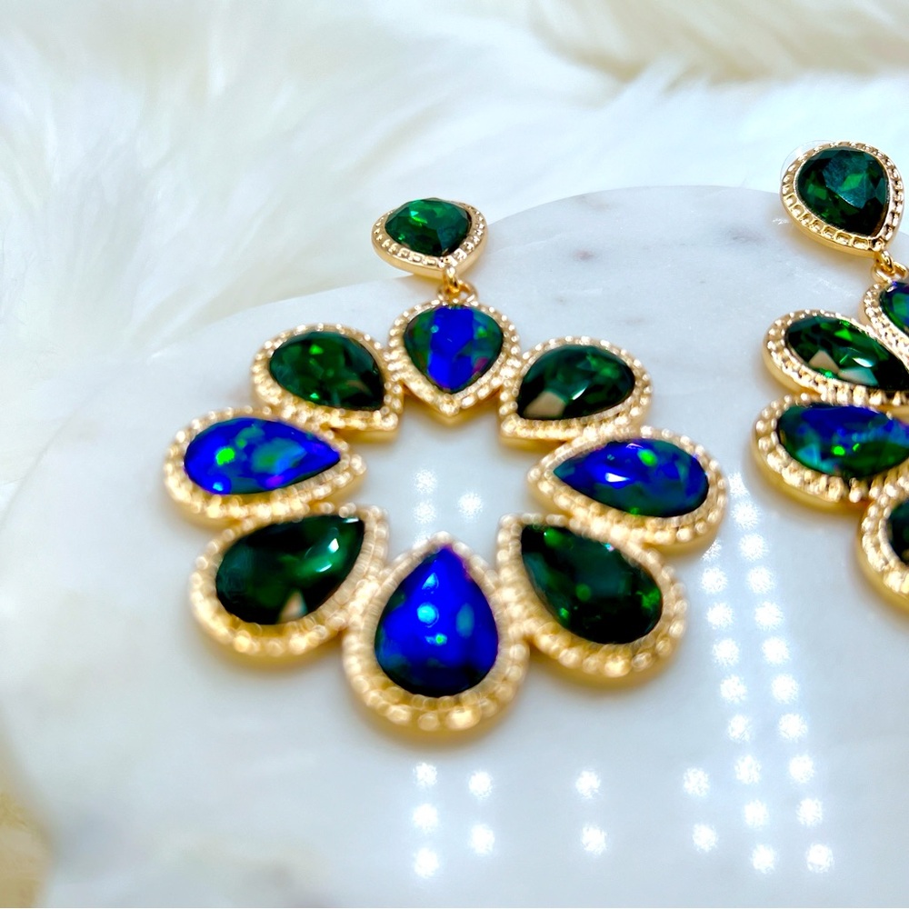 Gold and Jewel-Toned Teardrop Earrings - Picture 2 of 5
